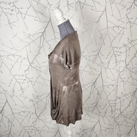 Ronen Chen Beige Washed Stretch Knit Pleated Drape Front Tunic - Picture 3 of 7